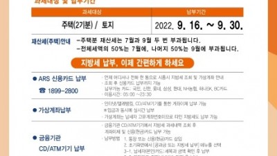 9월은 재산세(주택 2기분, 토지) 납부의 달입니다... 9월 16일부터 9월 30일까지 납부