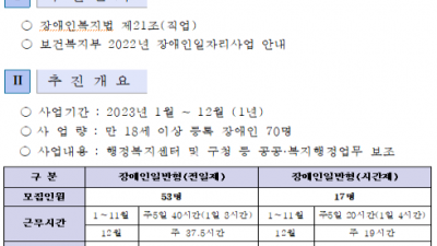 안양시, 2023년 장애인일반형일자리(전일제, 시간제) 참여자 모집