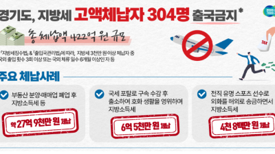 도, 전직 유명 스포스선수 등 지방세 고액 체납자 304명 출국금지 조치