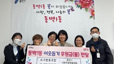 동백1동, 용인시사회적경제협의회·뮤코협동조합서 이웃돕기 성금 70만원 기탁