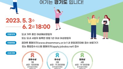 경기도, 여성창업 경진대회 개최. 6월 2일까지 참가자 모집