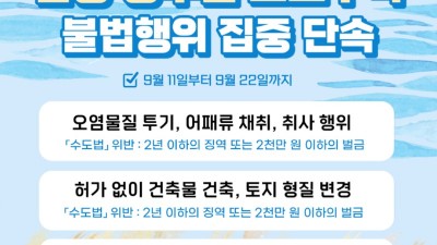 경기도 특사경, 팔당상수원보호구역 내 불법행위 집중 단속