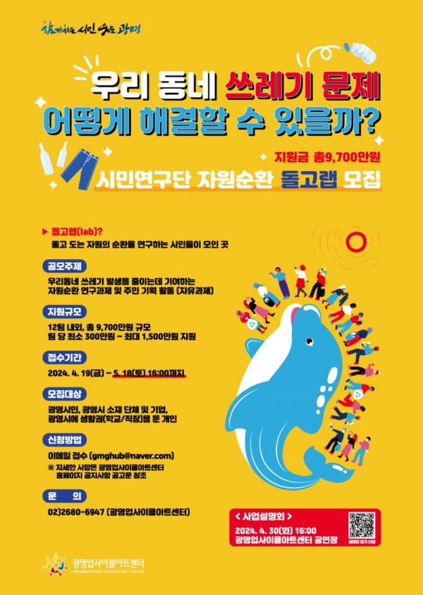 (광명4)광명시 광명업사이클아트센터는 5월 18일까지 시민연구단 ‘자원순환 돌고랩’ 1기 참여자를 공개 모집한다.jpg