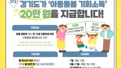 경기도, 7월 8일부터 아동돌봄 기회소득 신청자 모집