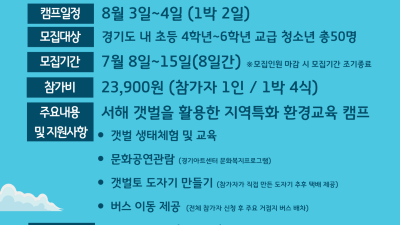 도 청소년수련원, 2024 서해지역특화 환경교육캠프 ‘갯마을 놀이터’ 참가자 모집