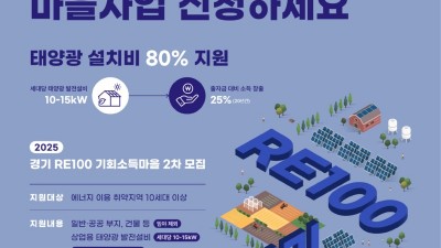 마을 태양광발전소 설치하고 받는 연 25% 햇빛소득 “경기 RE100 마을지원사업 신청하세요”