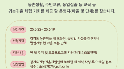 경기도귀농귀촌지원센터, ‘베이비부머 세대 농촌 한 달 체험’ 운영 마을 모집