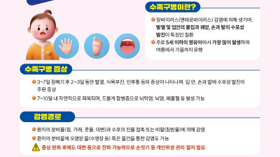 안양시 동안구보건소, 수족구병 환자 증가....손씻기 등 예방수칙 준수 당부