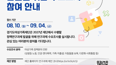 경기도여성가족재단, 2027년 연구과제 수요조사 실시